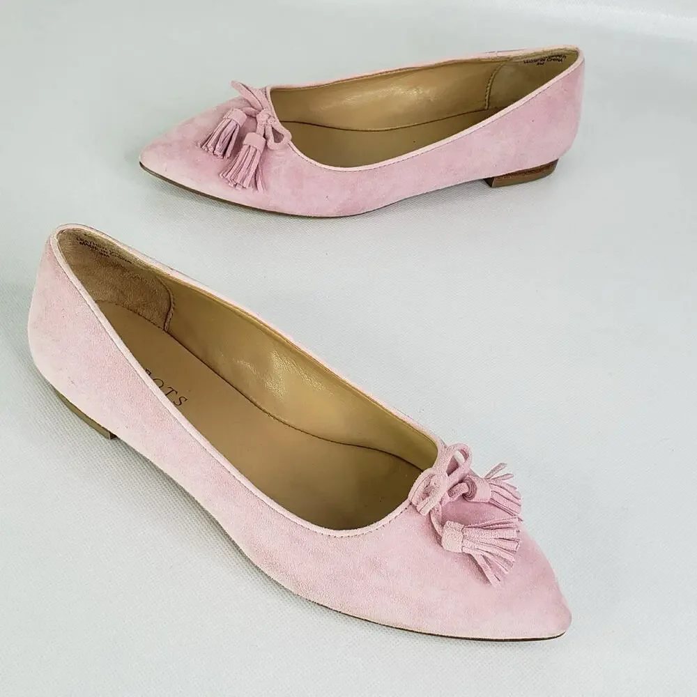 Talbots Flats Ballet Poppy Bow Suede Pink Slip On Women’s Size 8